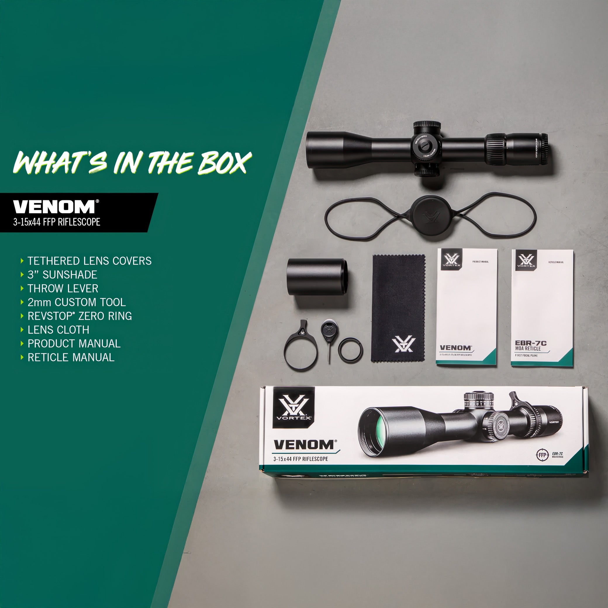 Vortex Viper 3-15x44 FFP Riflescope w/ EBR-7C MRAD Reticle- VEN-31502