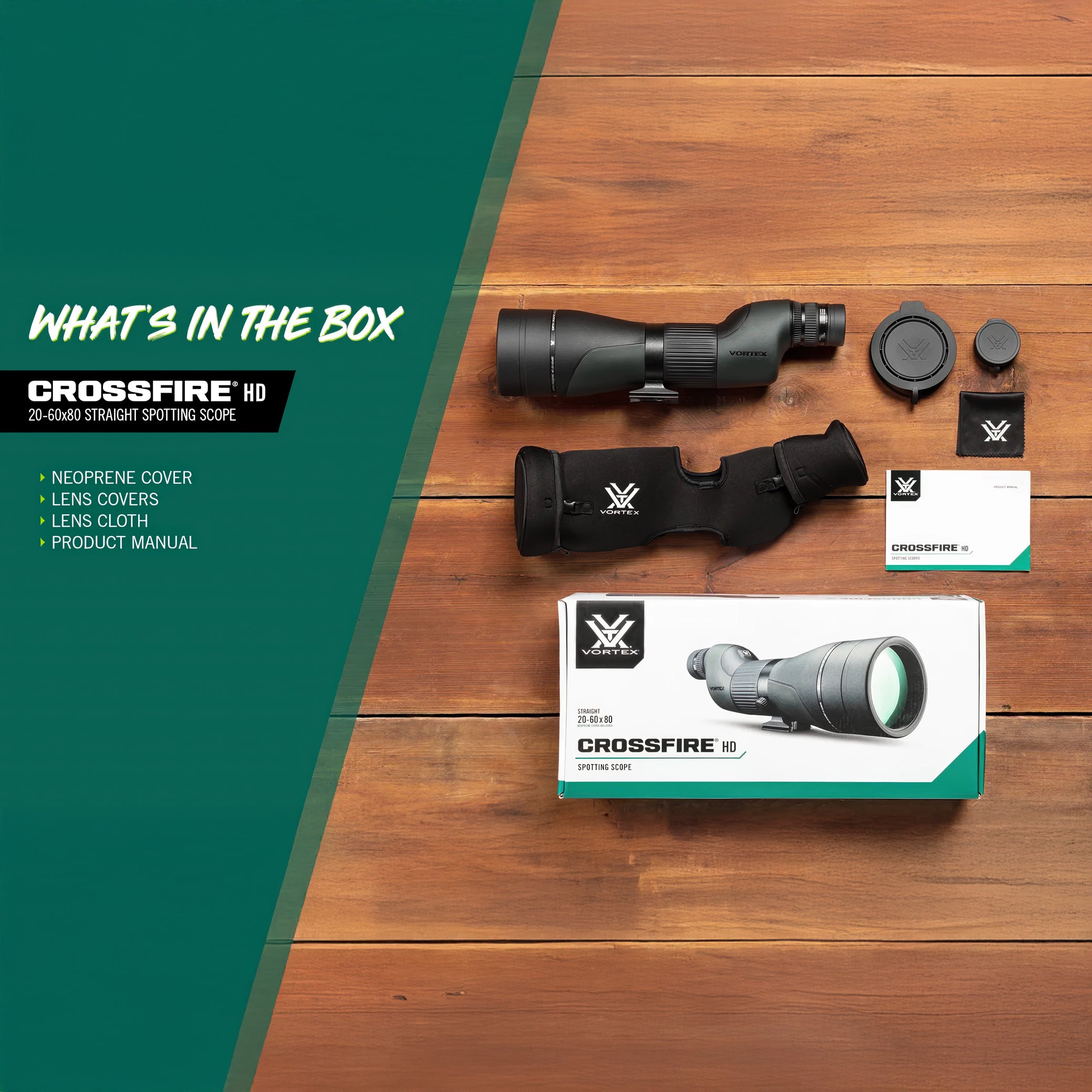 Vortex Crossfire HD 20-60x80 Straight Spotting Scope- CF-80S