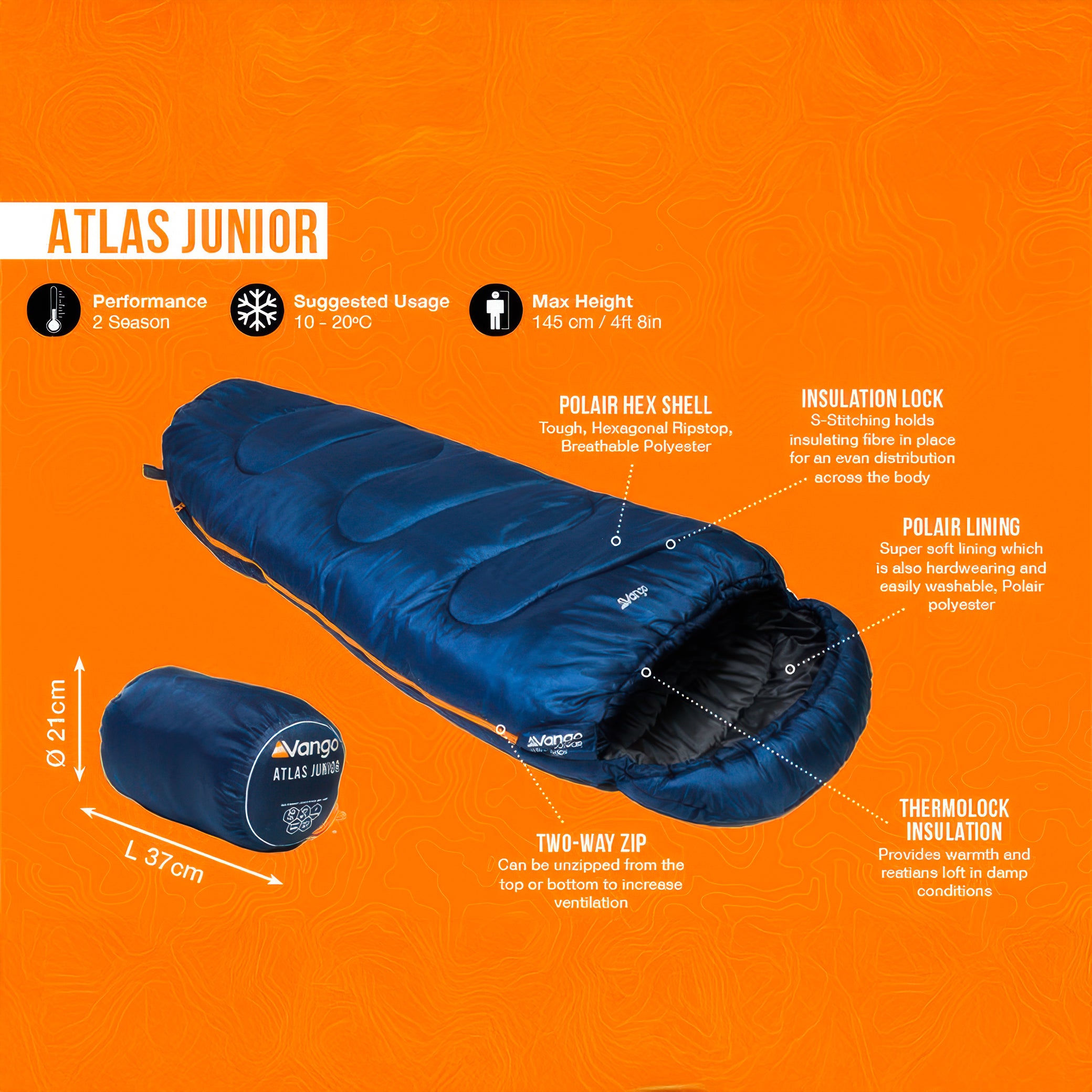 Vango Atlas Junior Sleeping Bag Blue- SBATLAS.03