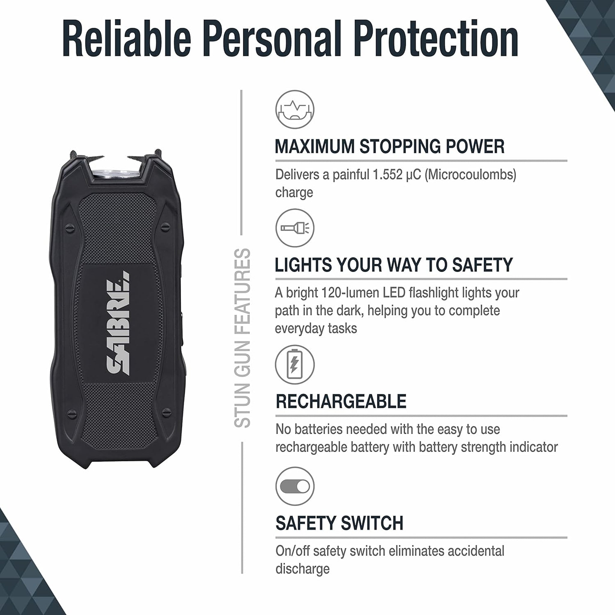 Sabre Red 15 uC Black Stun Gun with Battery Indicator- S-1021