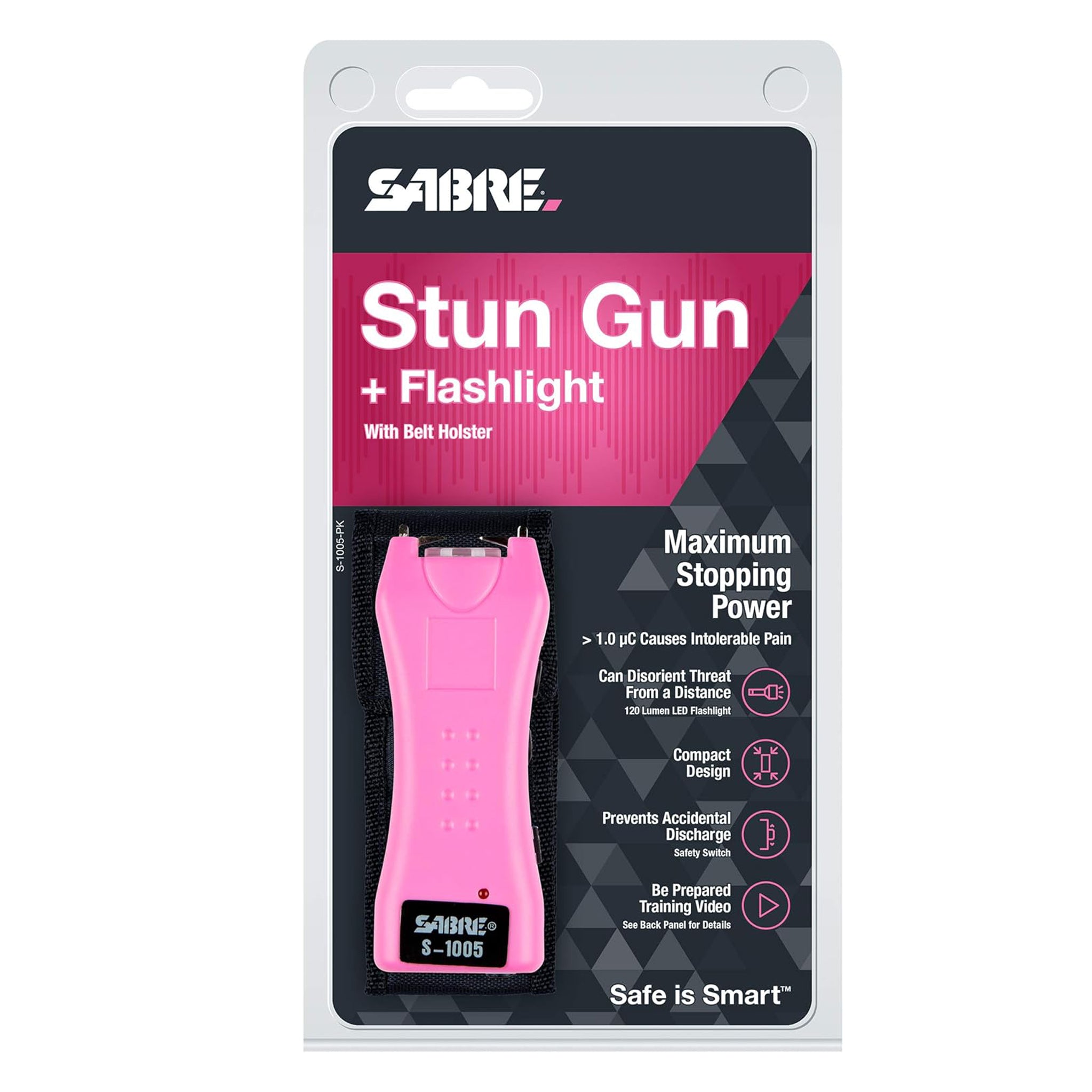 Sabre Red 1.600 uC Mini Stun Gun with Holster Pink- S-1005-PK