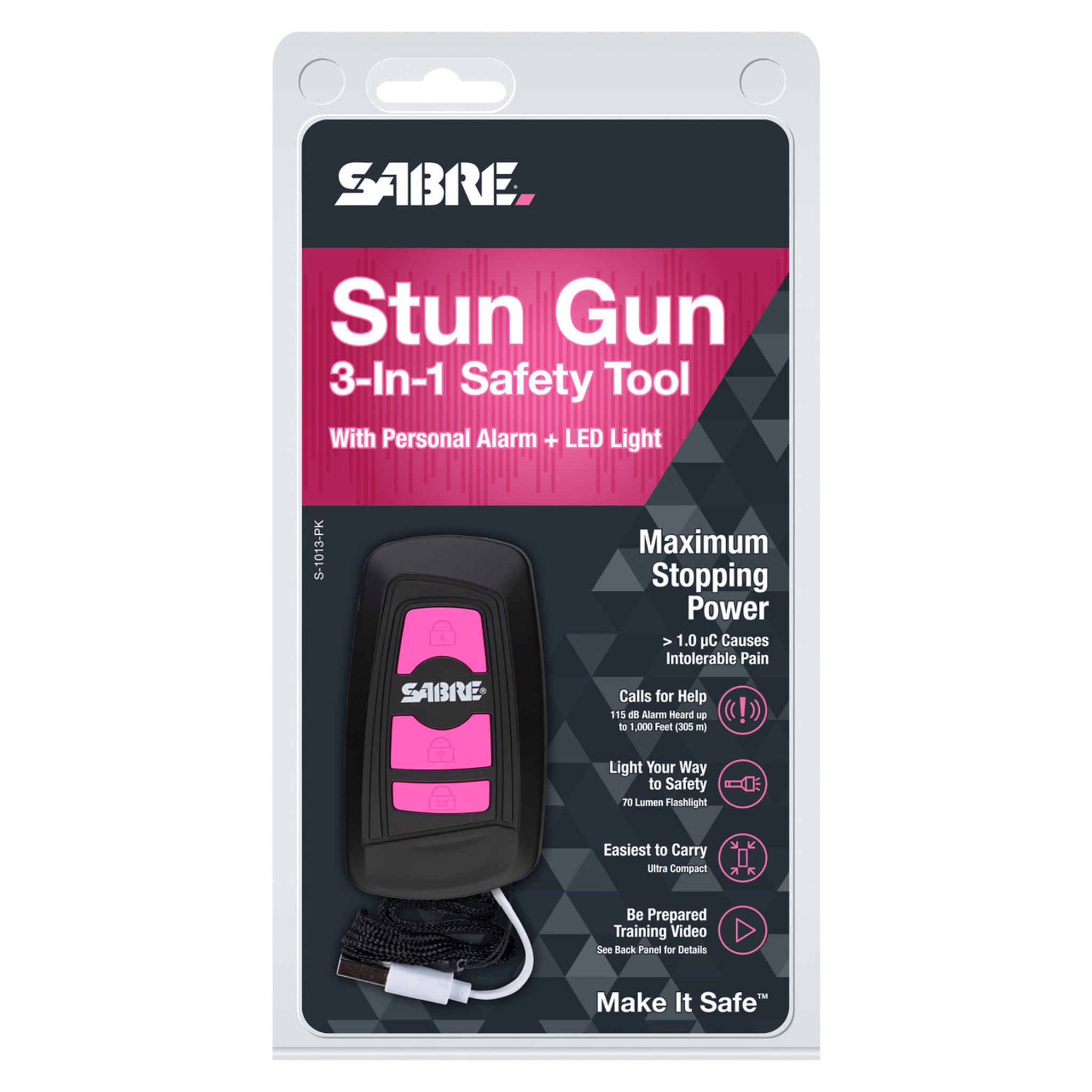 Sabre Red Pink Stun Gun with Alarm and Flashlight- S-1013-PK